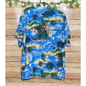 Rima Men's Blue Hawaiian Shirt Size XXL Silky Touch Button Up Pocket Caribbean
